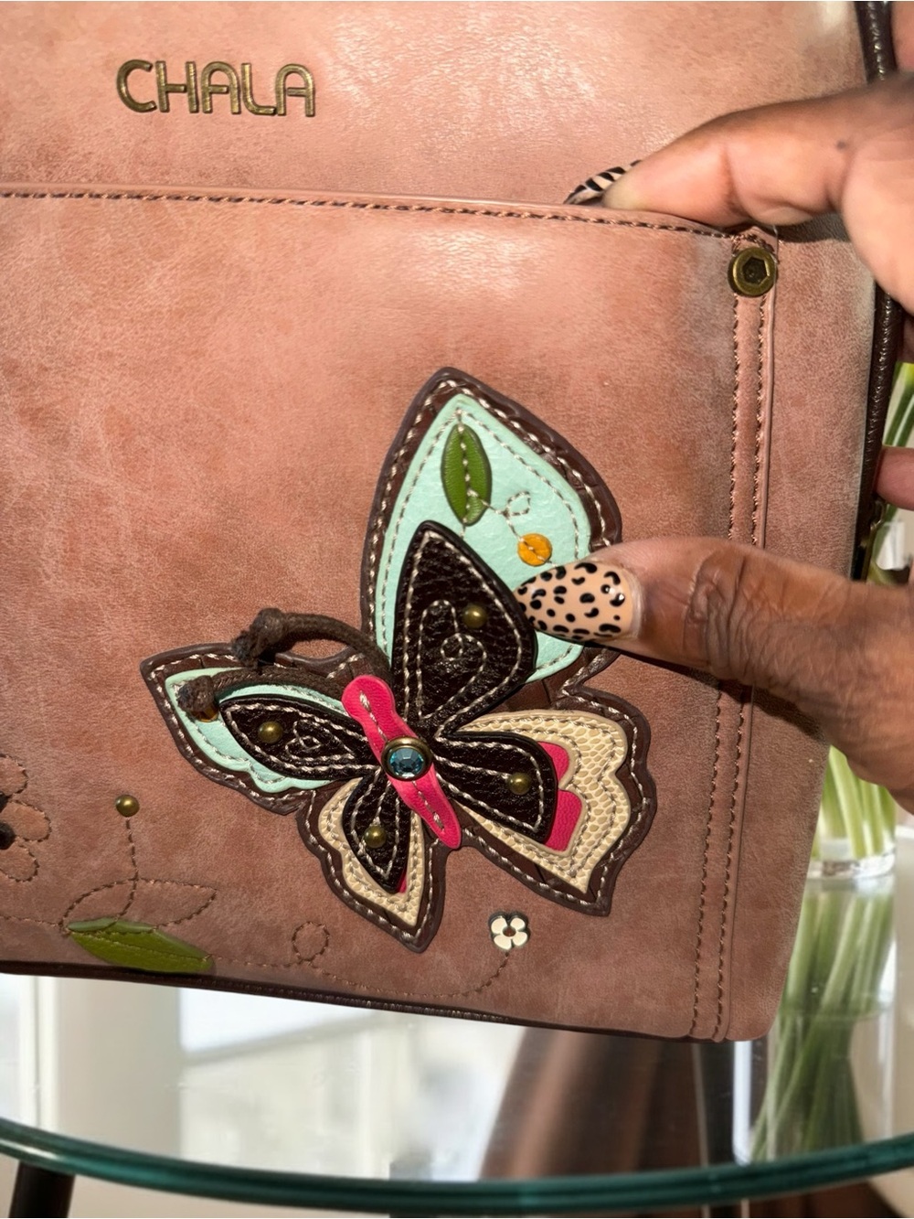 Chala Rose Pink Butterfly Applique Backpack - Picture 5 of 14